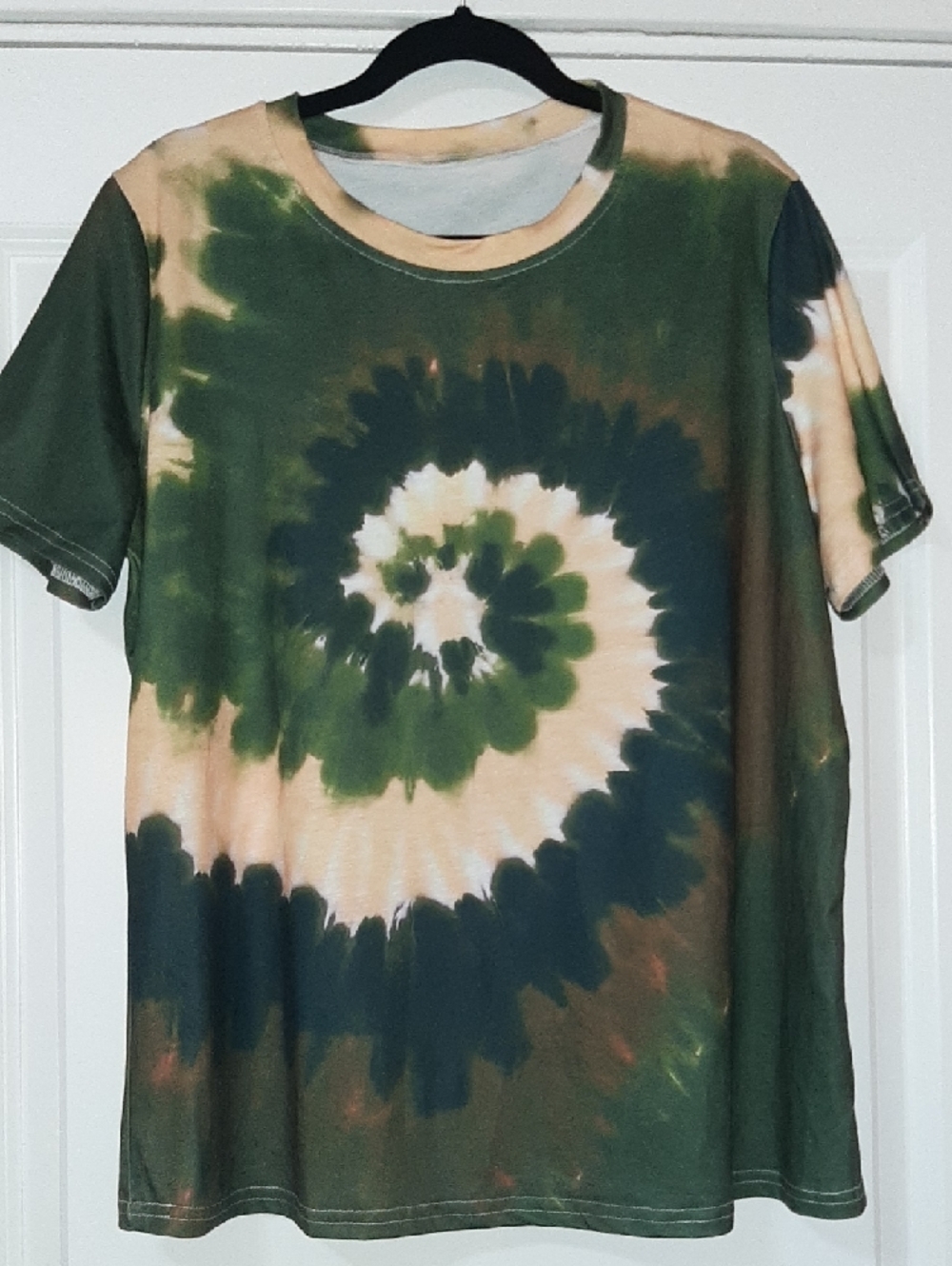 L-XL Tie-Dye Spiral Short Sleeve Tee - Green & Tan